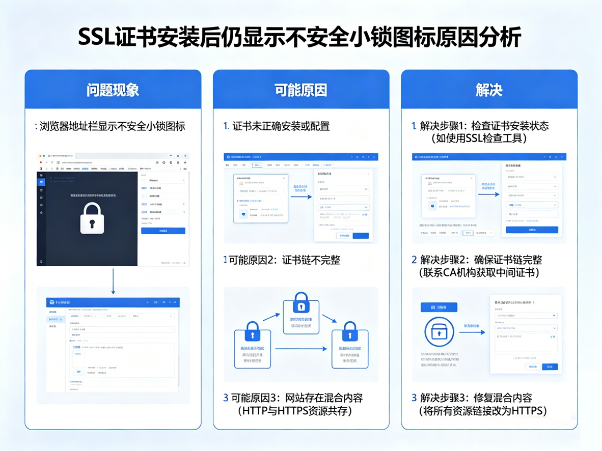 网站安装SSL证书后为什么依旧显示不安全小锁图标？